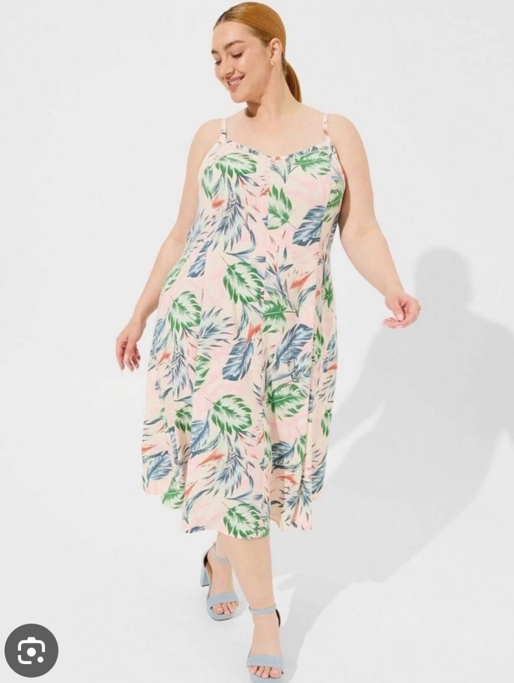 torrid Pink Leaf-Print Trapeze Midi Dress